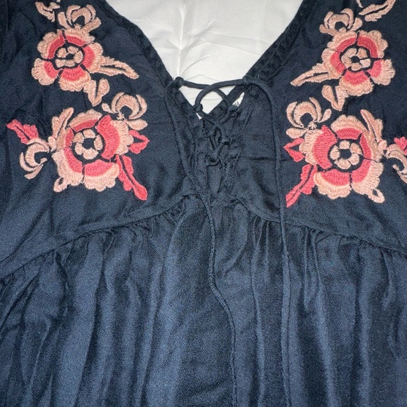 Intimately by Free People Navy Embroidered Tunic Tank Top Size Medium - Picture 3 of 7